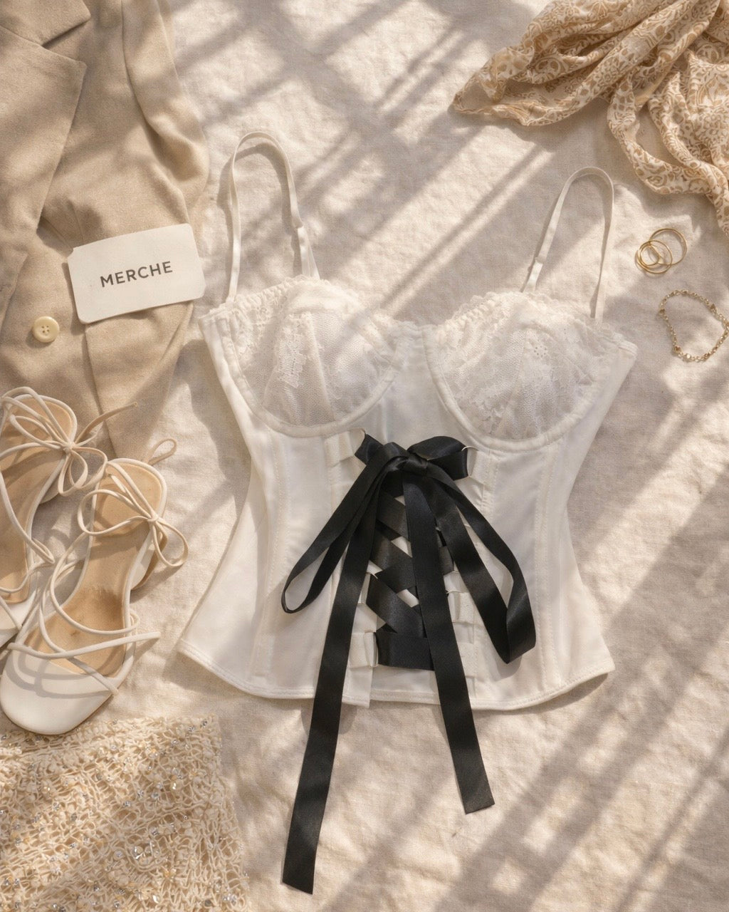 SPEND MY MONEY WHITE CORSETED TOP