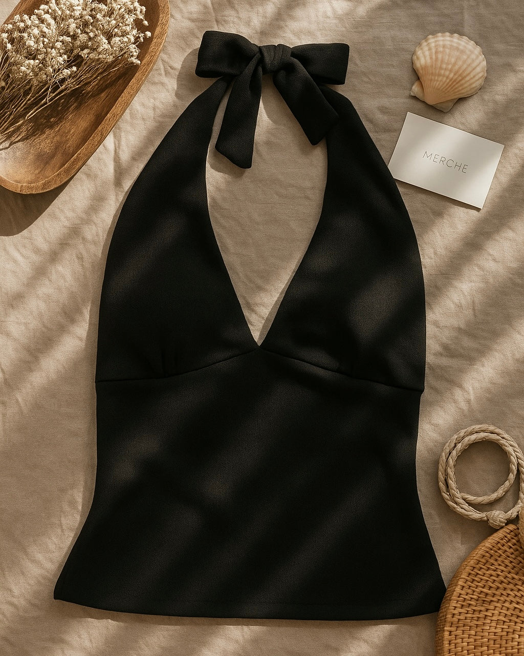 TIME TRAVEL BLACK HALTERNECK TOP