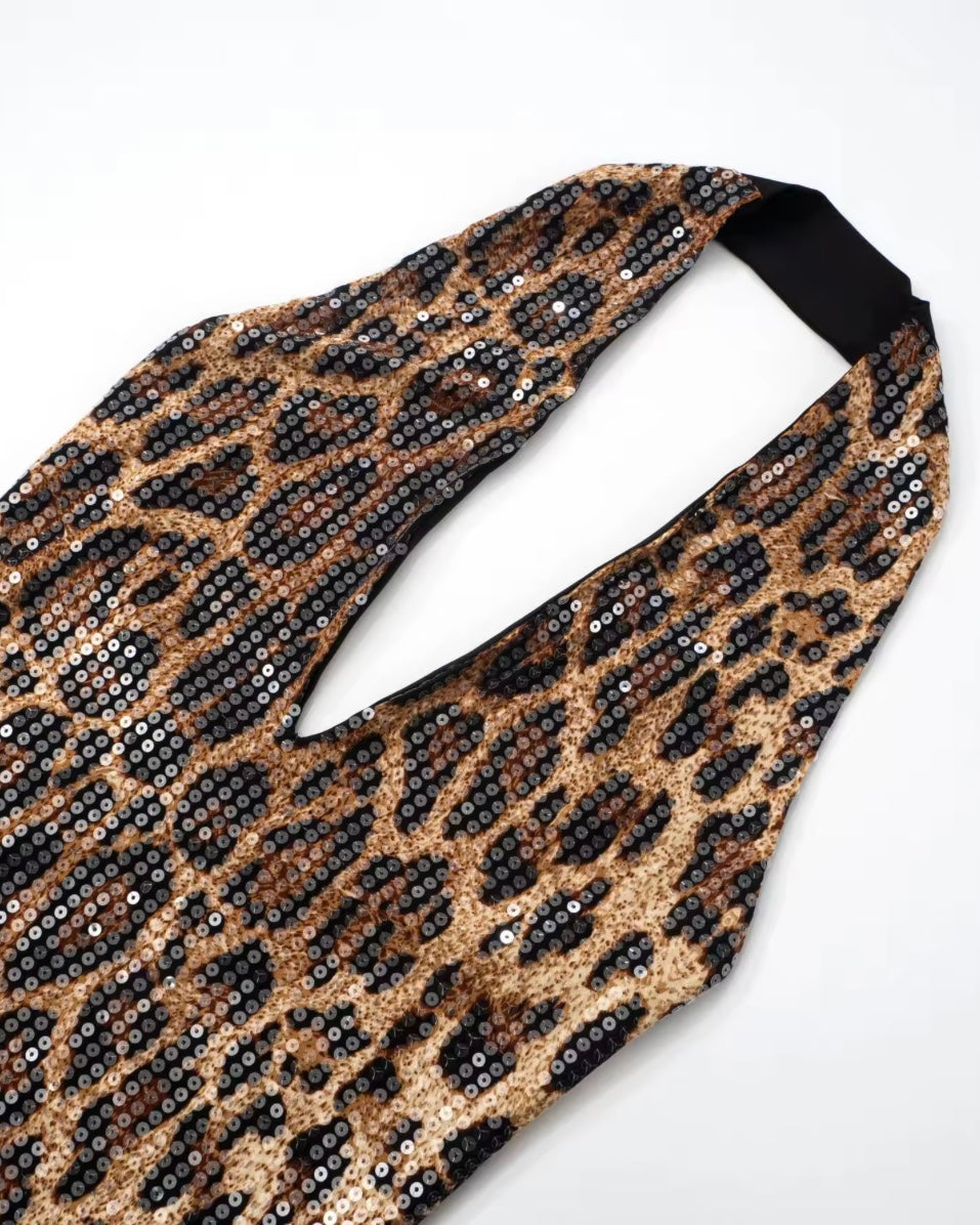 DIM THE LIGHTS SEQUIN EMBELLISHED HALTERNECK DRESS