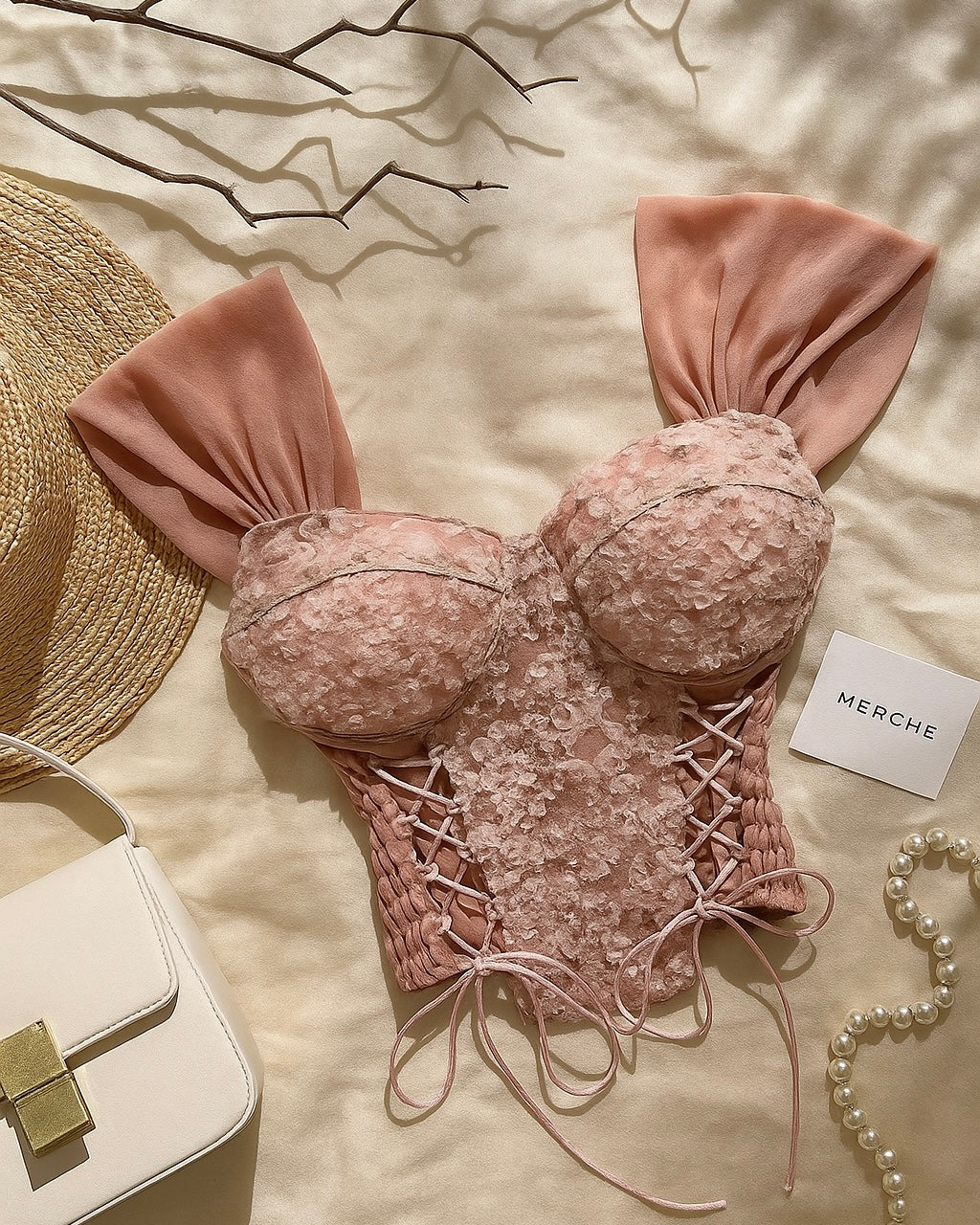 SUGARPLUM APPLIQUE PEACH MESH TOP