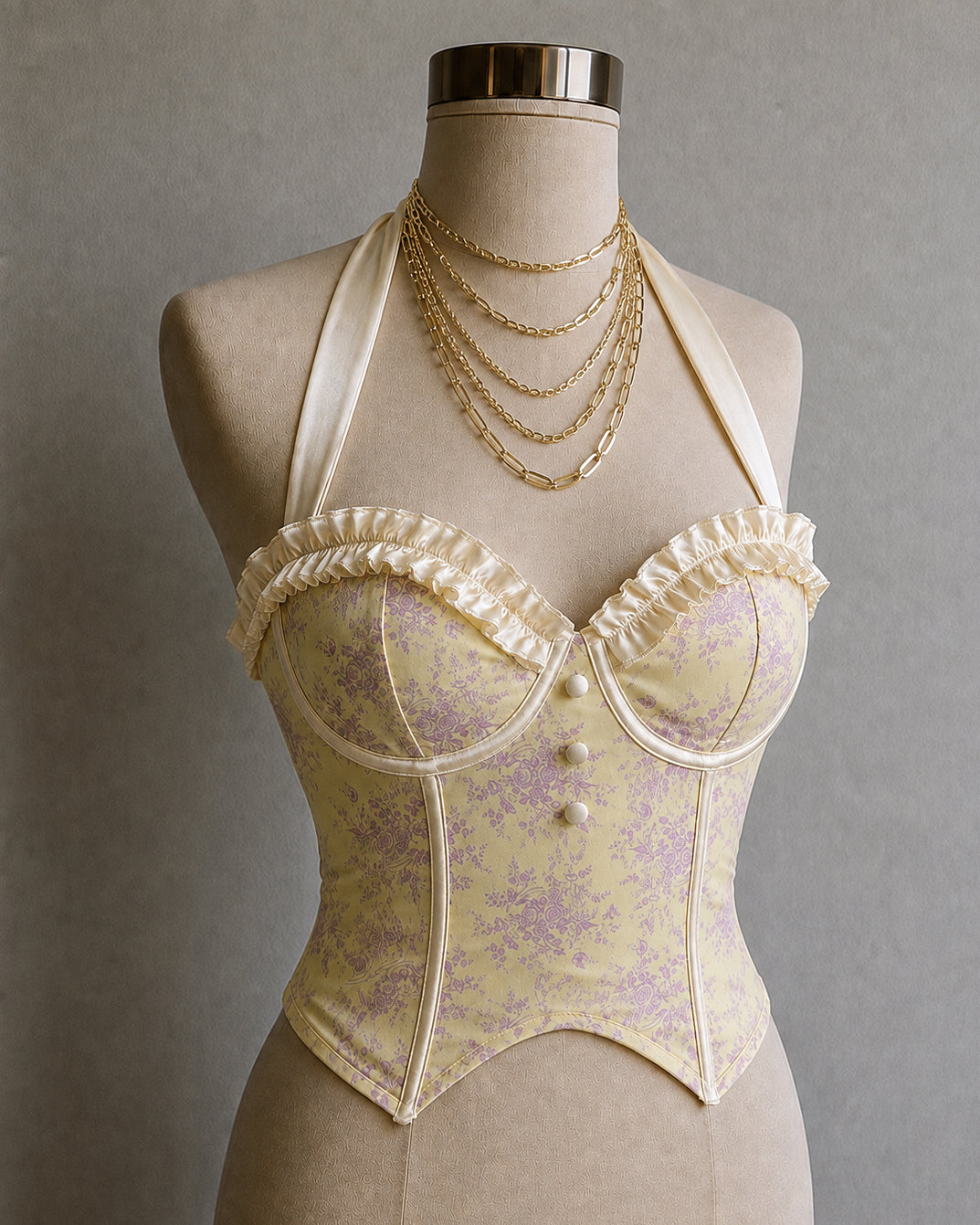 PRETTY GIRL SUMMER BONING DETAIL HALTERNECK LAVENDER FLORAL TOP