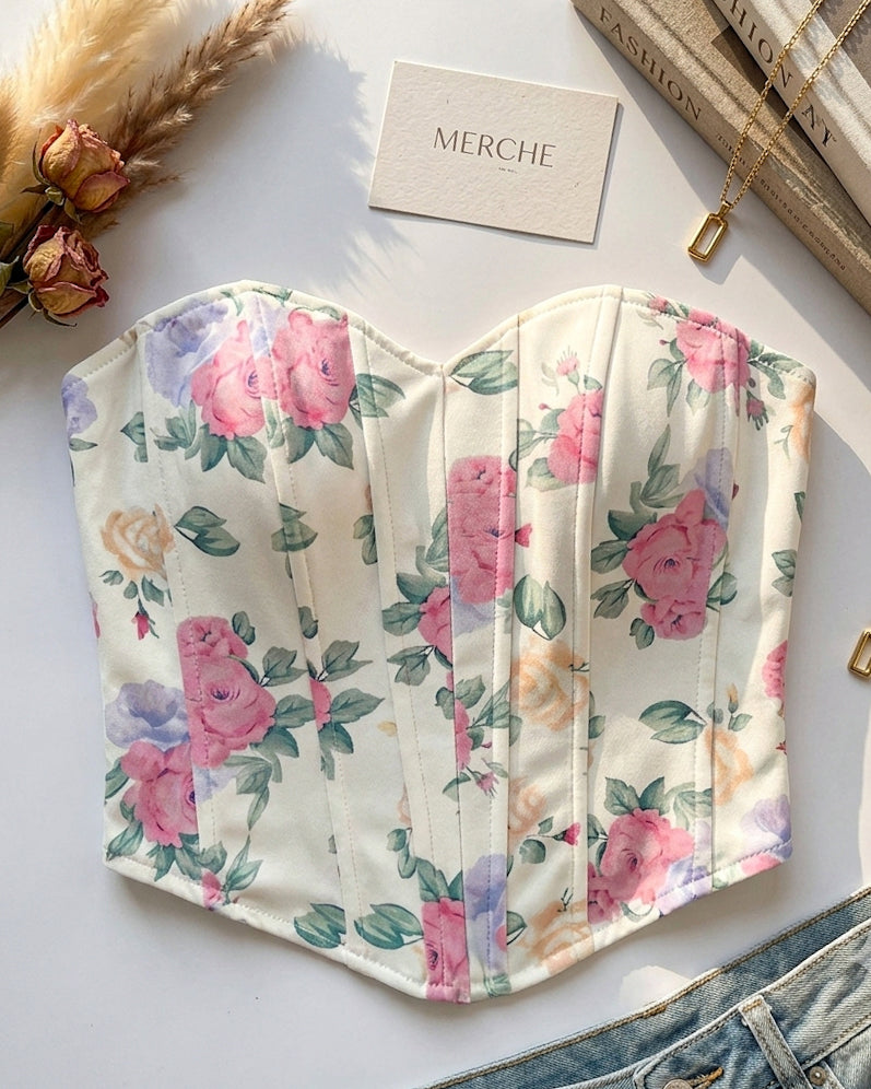 BLOOM OR GO HOME BONING DETAIL FLORAL CORSET