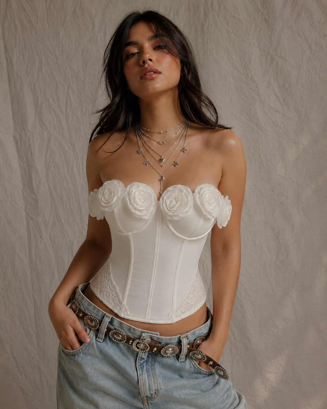 AUTUMN IN PARIS APPLIQUE ROSETTE CORSET