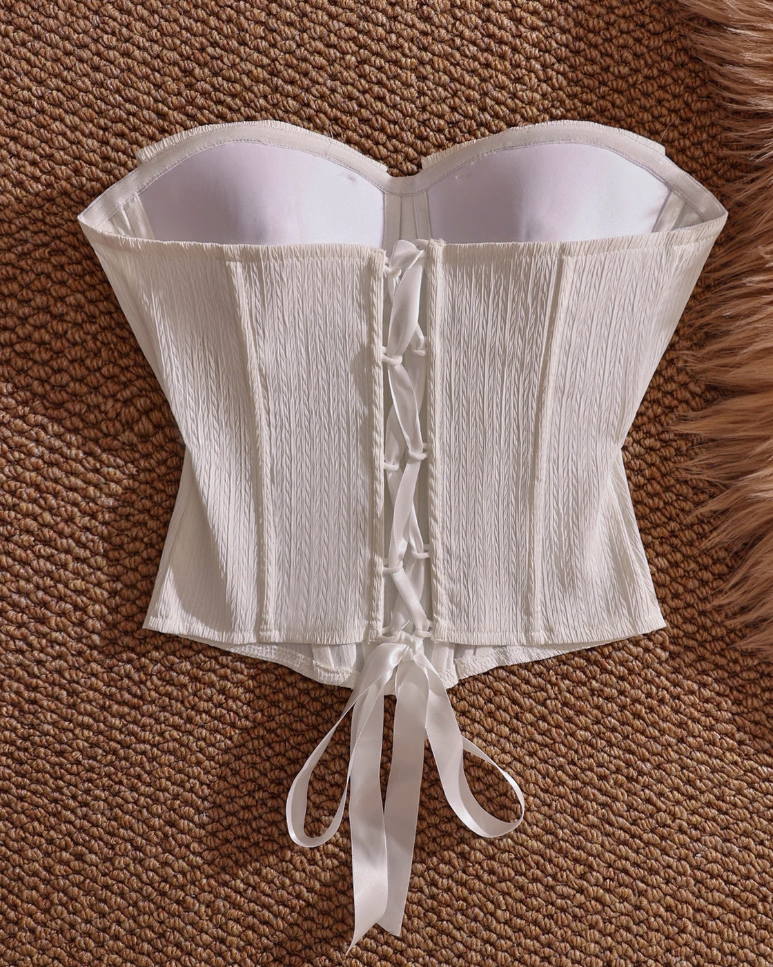 PROBABLY IN PARIS PADDED WHITE APPLIQUE TEXTURED CORSET