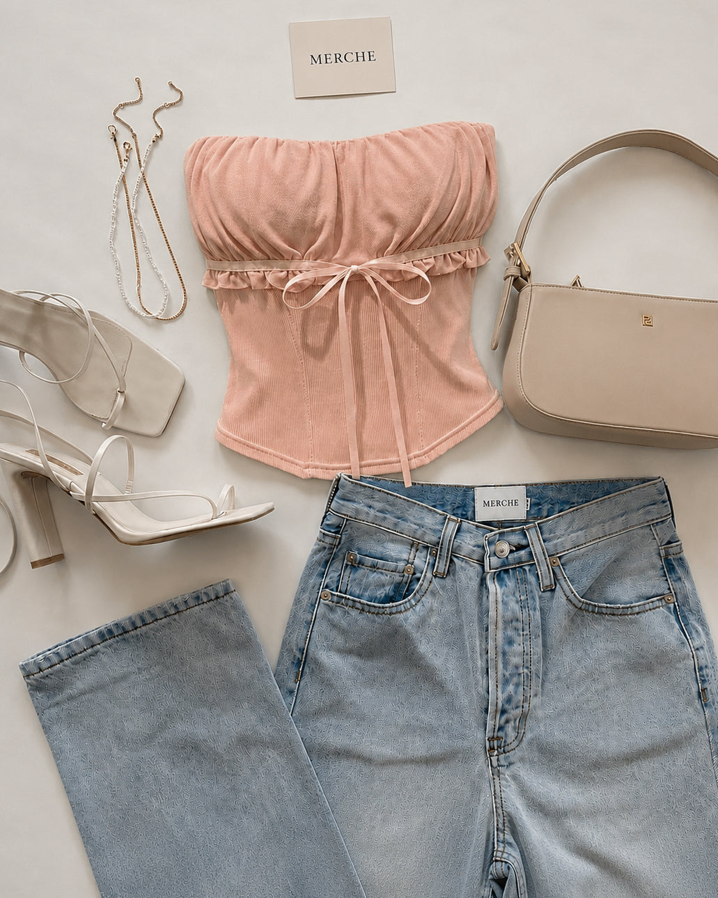 NOT YOUR BABY PEACH PADDED LUXE MESH AND RIBBED BANDEAU TOP