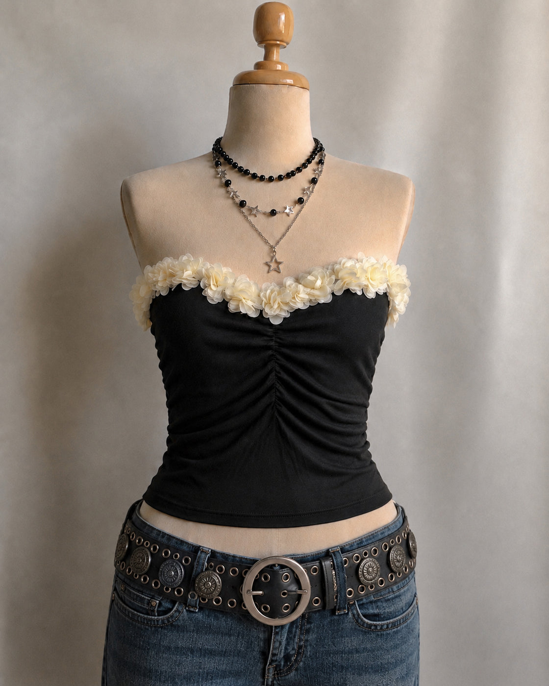 NICHE GARDEN DRAMA APPLIQUE PADDED BANDEAU TOP
