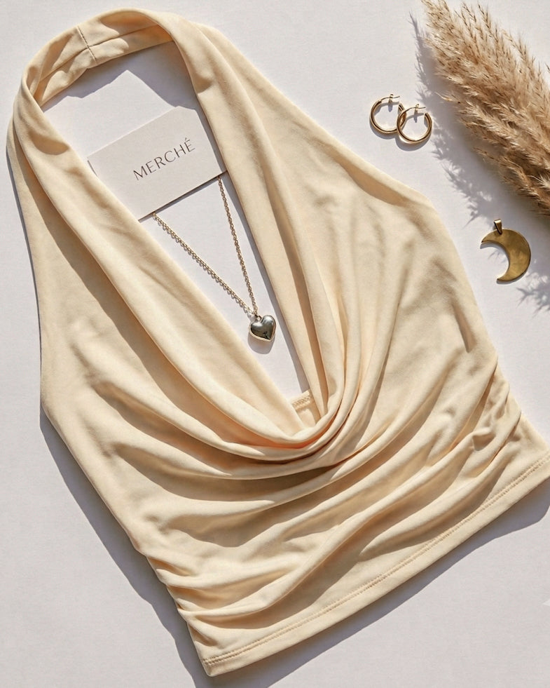 SLAY BELLE IVORY LUXE HALTERNECK TOP
