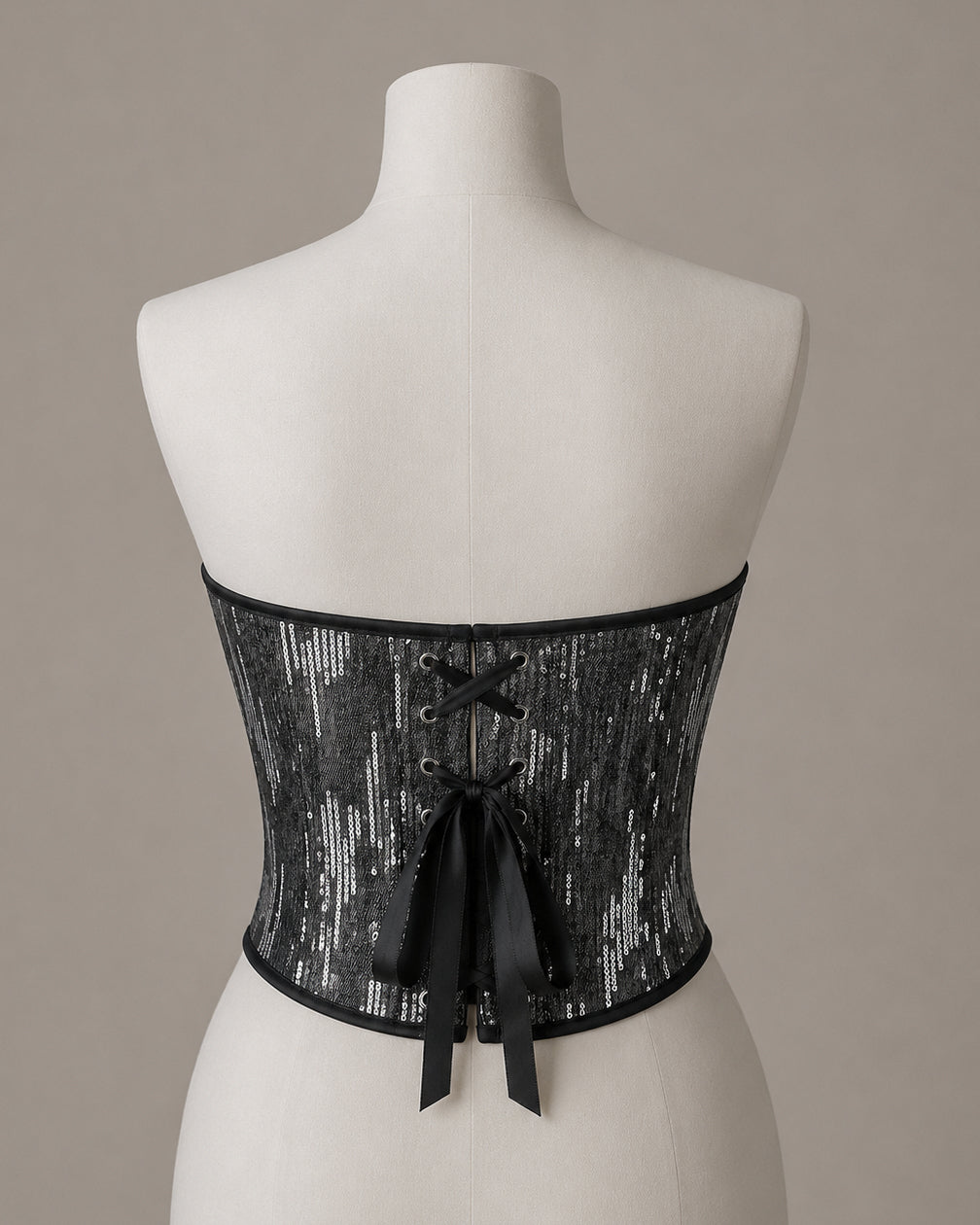 OLD HOLLYWOOD SEQUIN EMBELLISHED FAUX DENIM CORSET