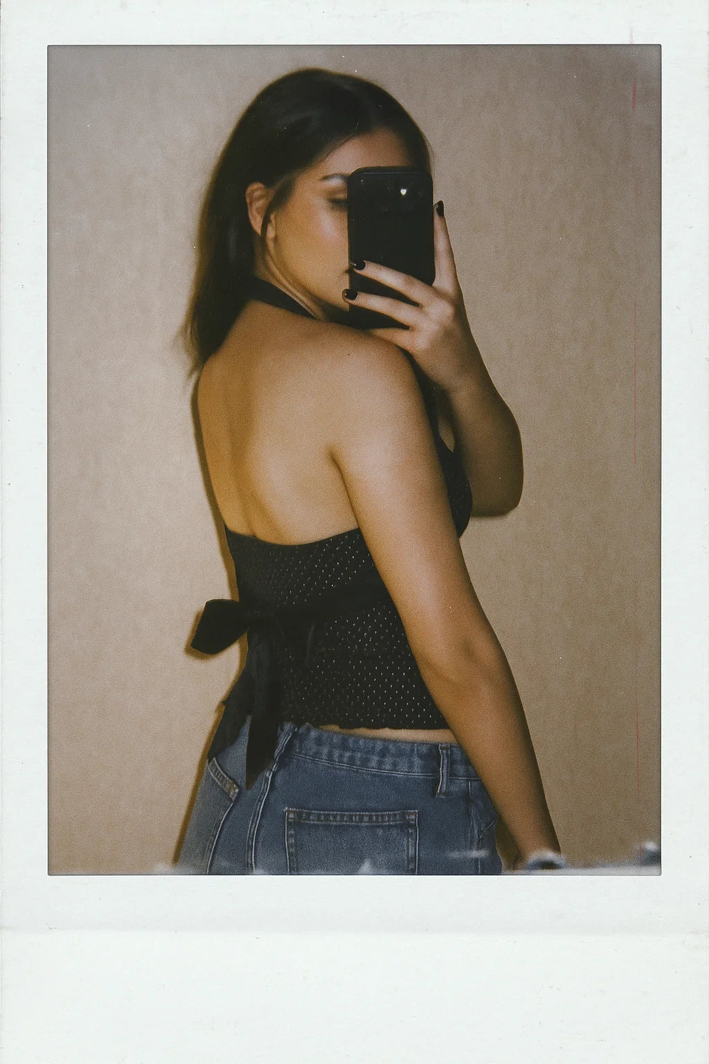 SPOTTED YOU BOW-BACK HALTERNECK TOP