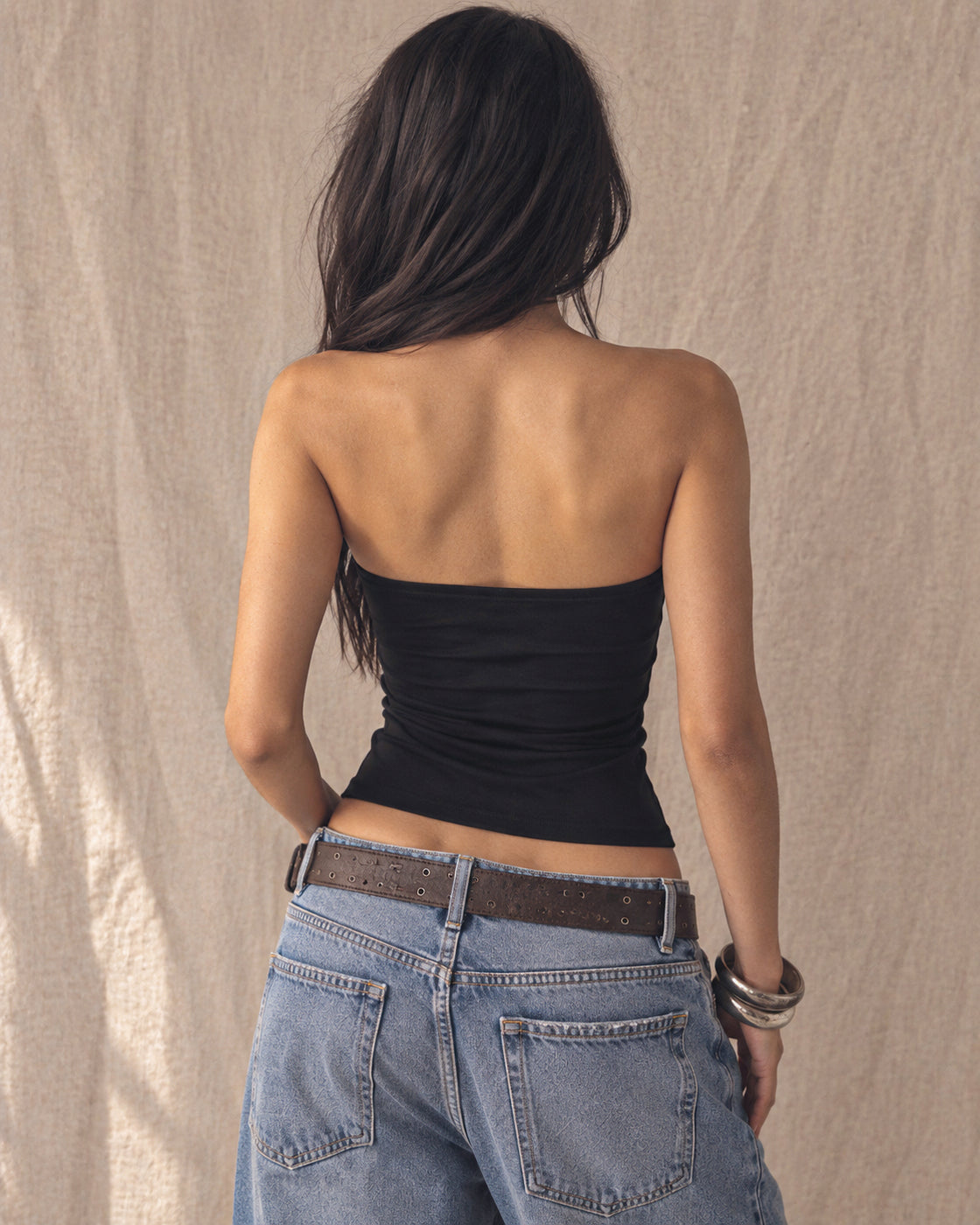 BINGE WORTHY BOW DETAIL BLACK BANDEAU TOP
