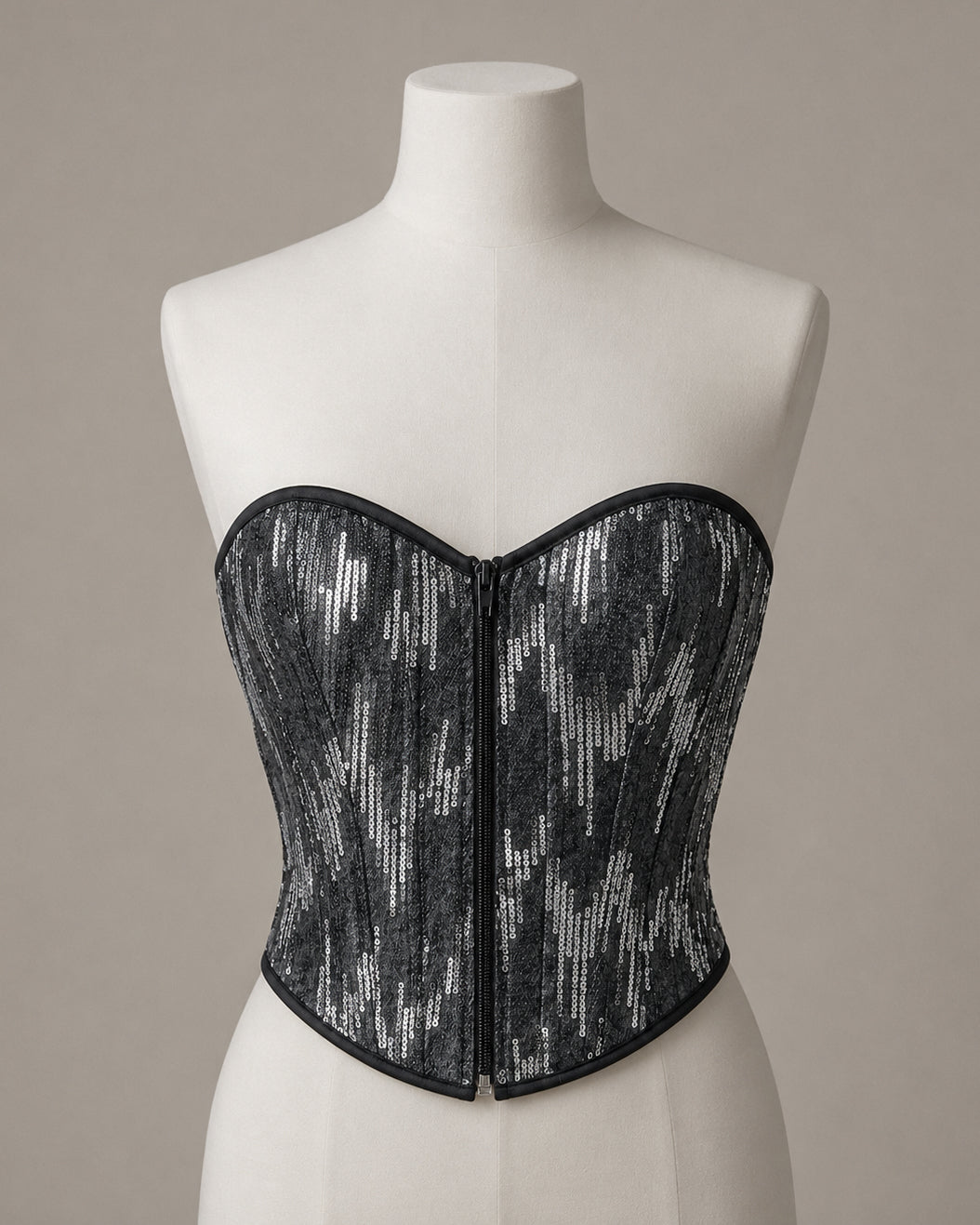 OLD HOLLYWOOD SEQUIN EMBELLISHED FAUX DENIM CORSET