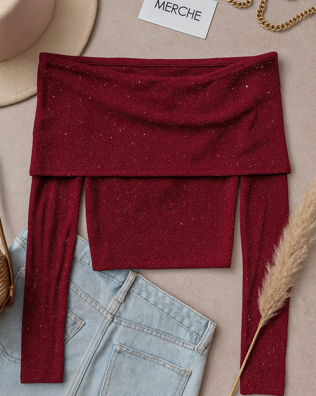 SHORES OF LOVE SHIMMER DEEP RED TOP