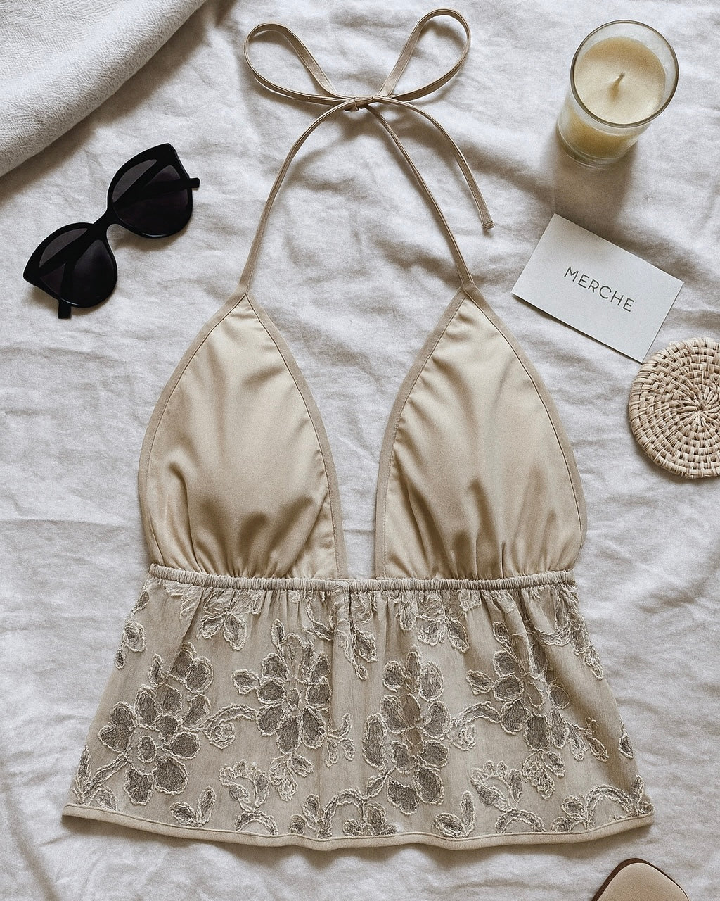 KEEP IT TOXIC EMBROIDERED HALTERNECK TOP