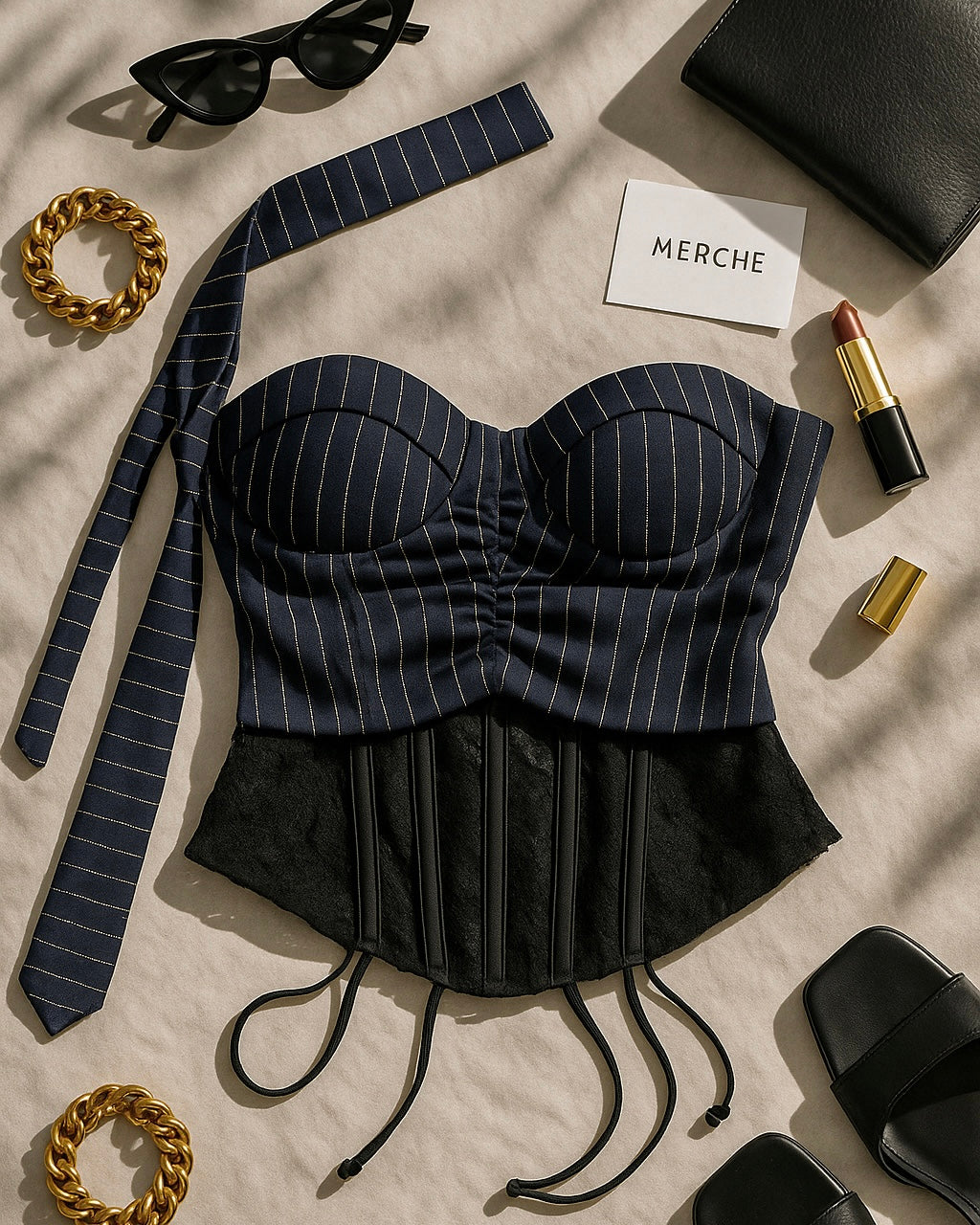 RUN THE WORLD LACE AND STRIPED CORSET WITH PENCIL SCARF