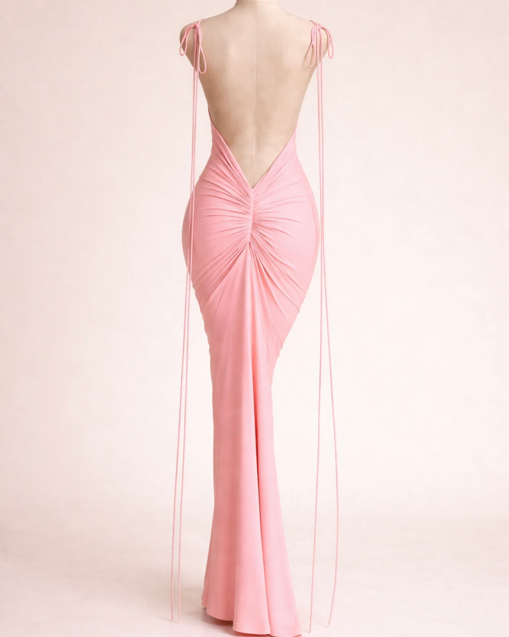 BALI CALLING DEEP-BACK TIE-UP PEACH MAXI DRESS