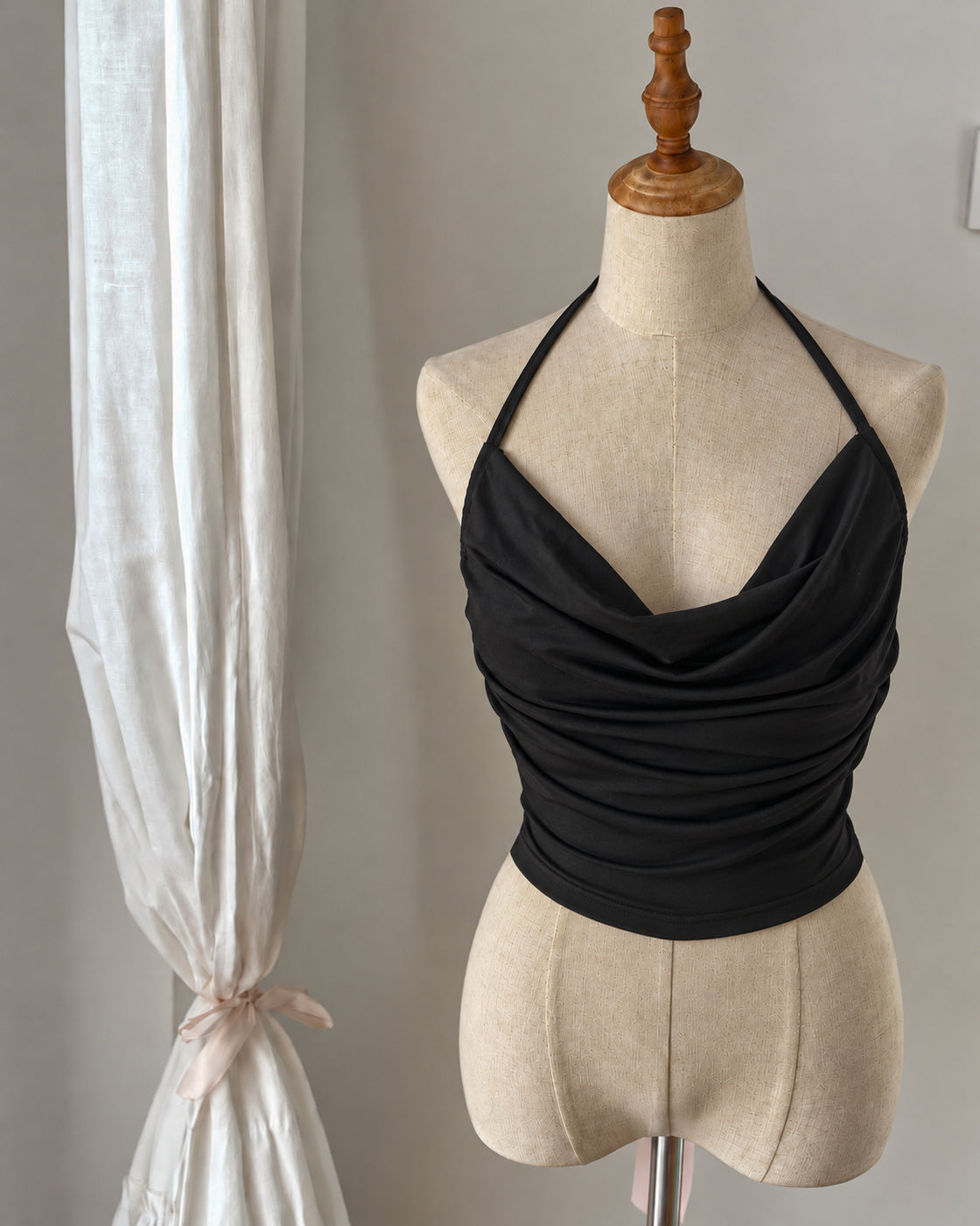 MY FAN CLUB DRAPED COWL BACKLESS HALTERNECK TOP