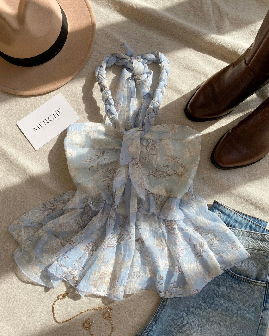 SWEET ESCAPE BRAIDED FLORAL HALTERNECK TOP