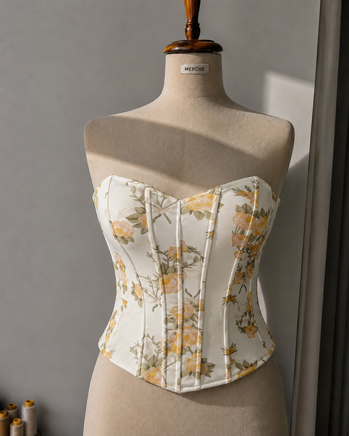 COFFEE OR COCKTAILS BONING DETAIL FLORAL CORSET