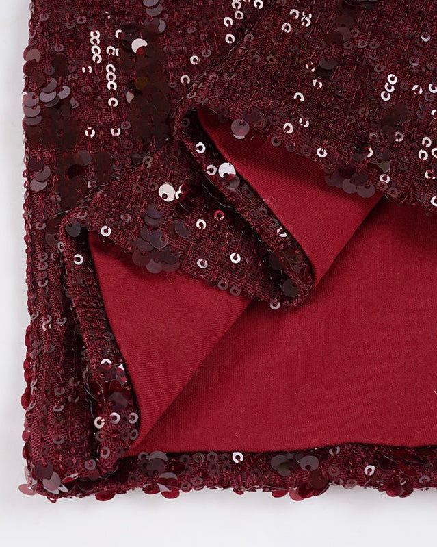 LOVE AND ANXIETY BURGUNDY SEQUIN EMBELLISHED MINI SKIRT
