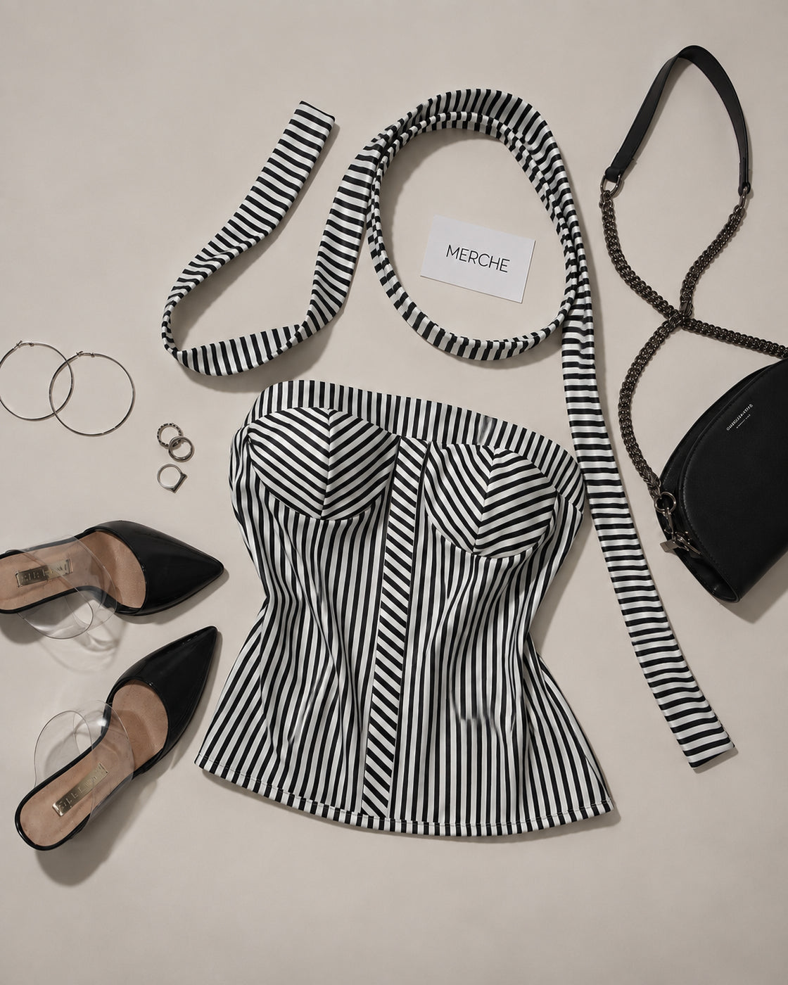 HOT SEAT STRIPED BANDEAU TOP WITH PENCIL SCARF