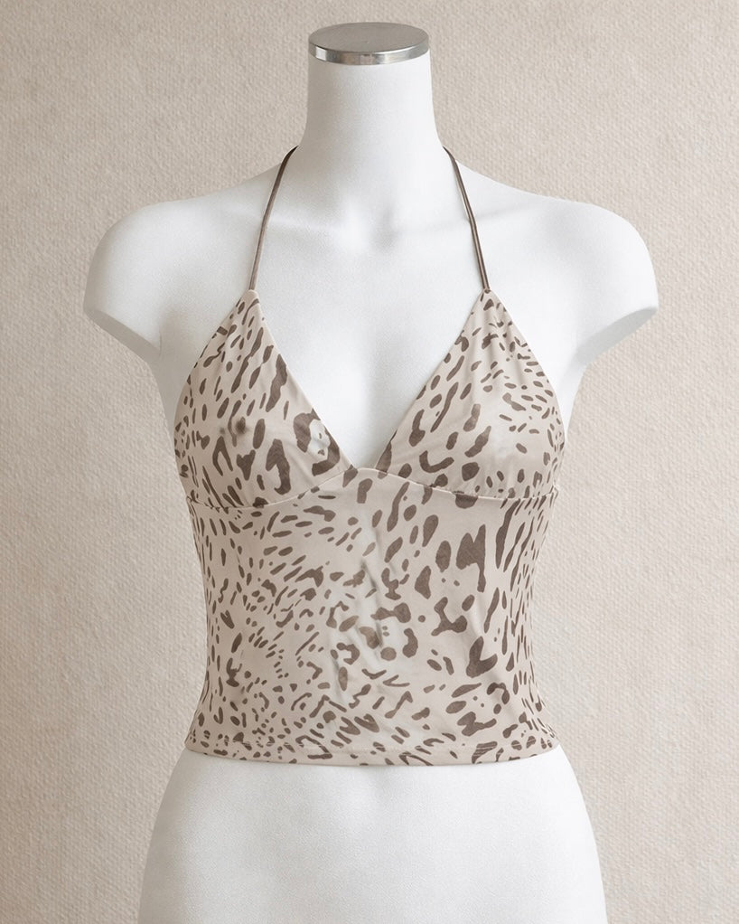 DAMN GIRL PRINTED CROSSBACK HALTERNECK TOP