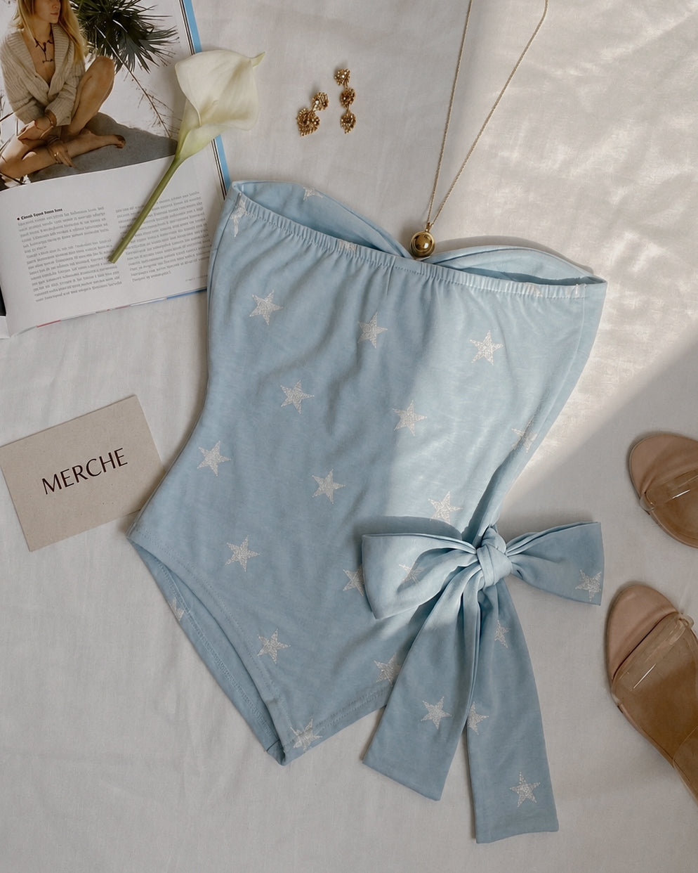 WRITTEN IN THE STARS PADDED TWISTED TIE-UP BLUE BANDEAU TOP