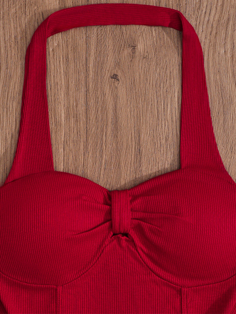 GODDESS ALERT PADDED RED HALTERNECK TOP