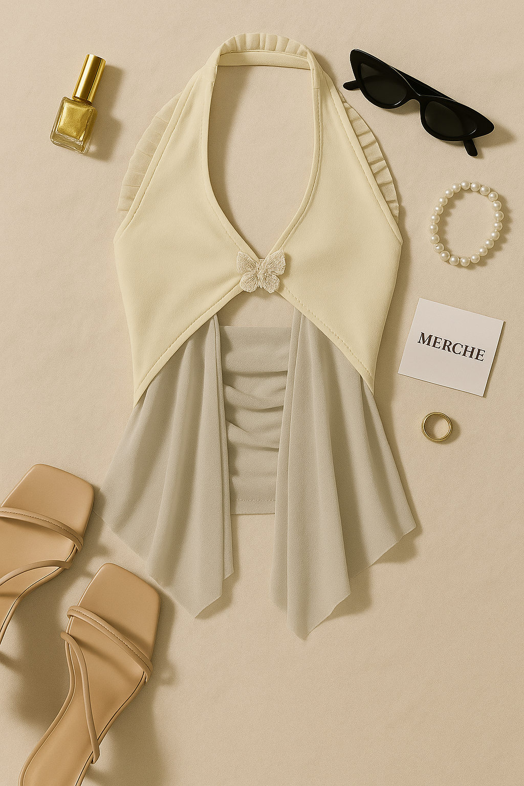 BEAUTIFUL FIGHTER BEIGE HALTERNECK TOP