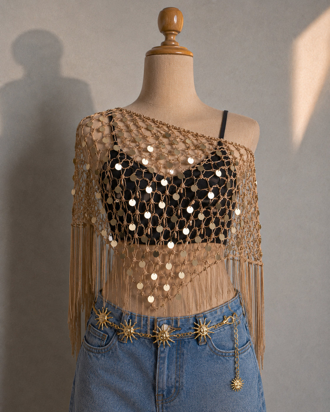COACHELLA FIT SEQUIN EMBELLISHED KNITTED PONCHO TOPS
