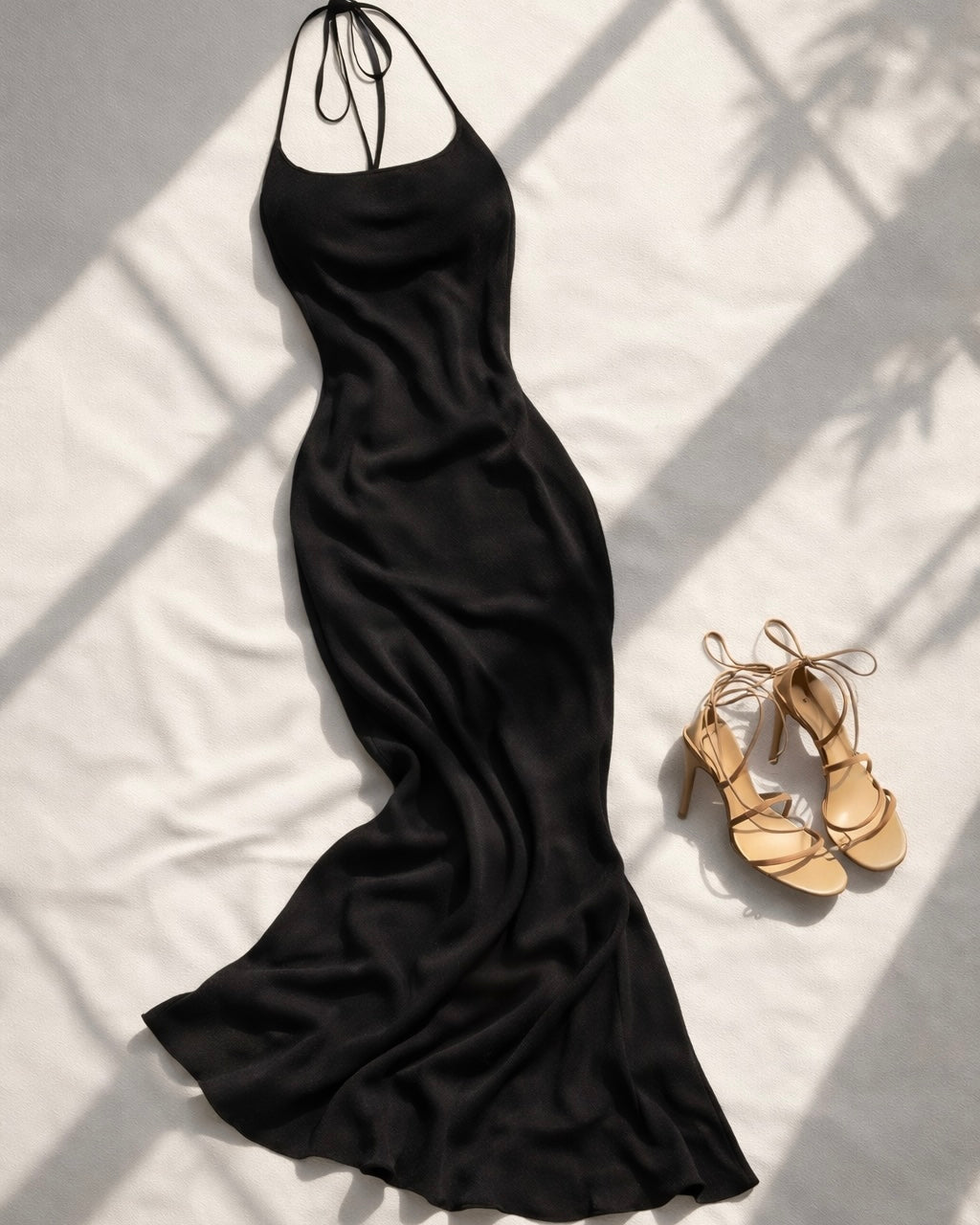SURRENDER TO ME LUXE BLACK HALTERNECK DRESS