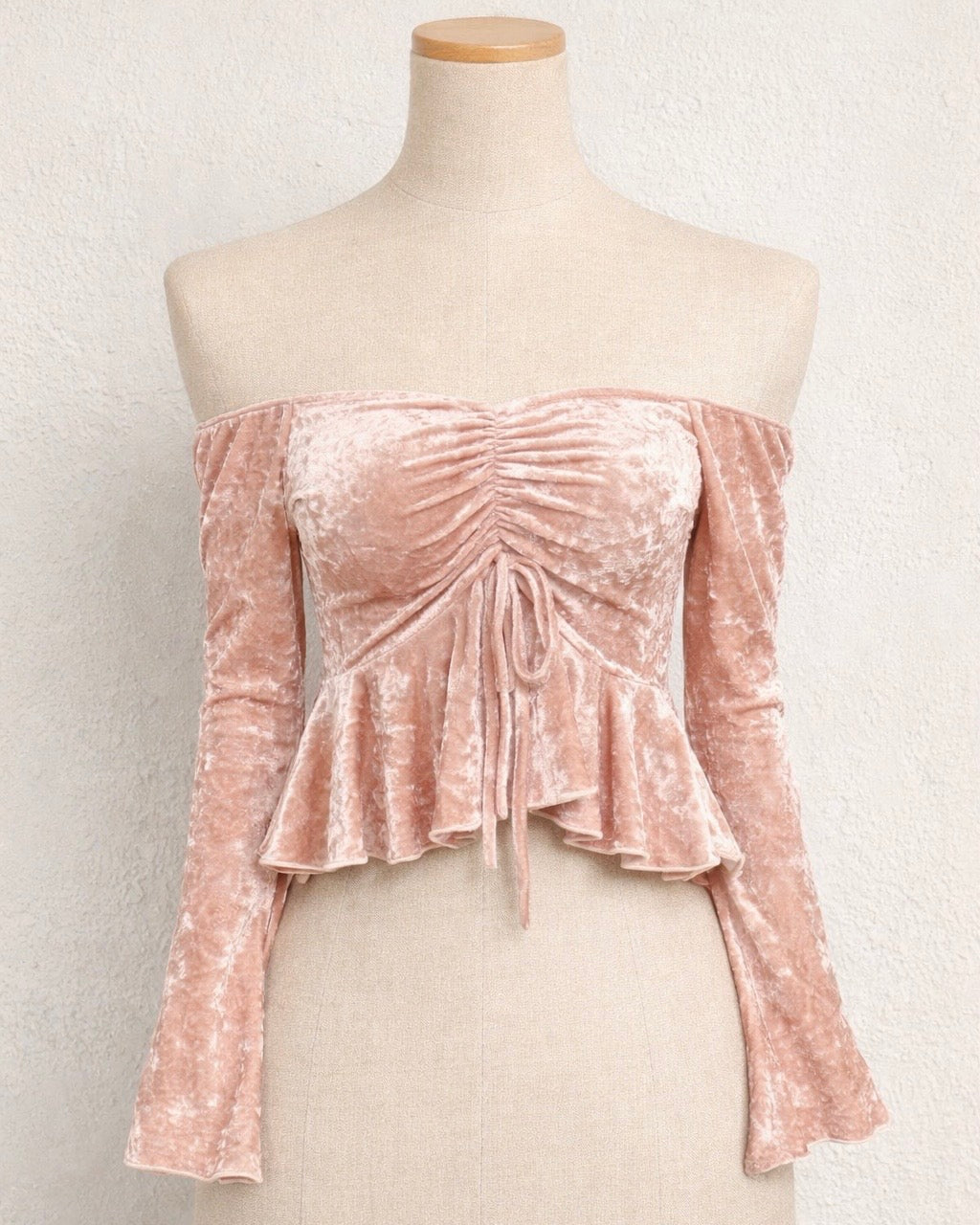 BRAT WITH TASTE VELOUR OFF-SHOULDER TOP