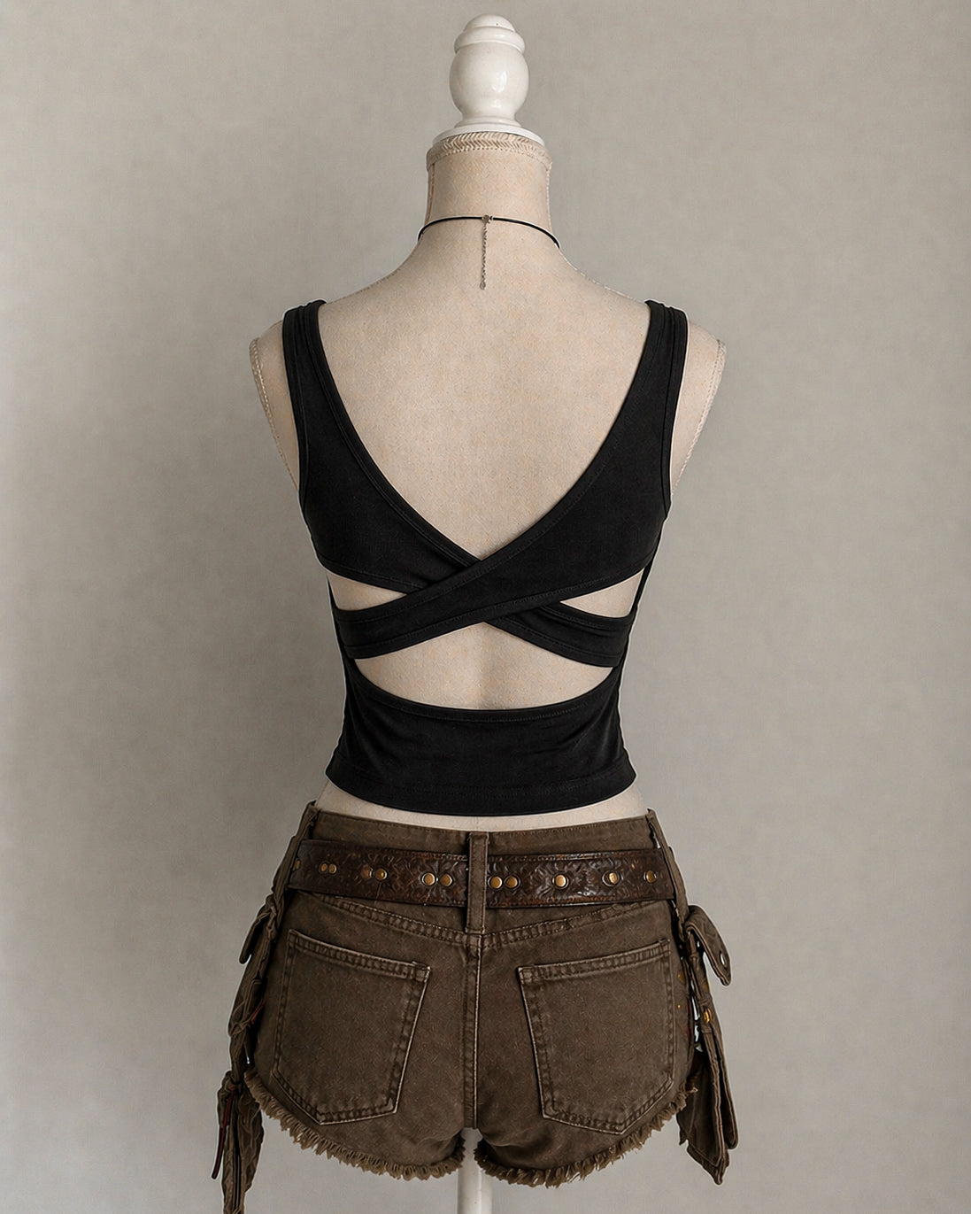 BASIC BAE BLACK PADDED CROSSBACK CAMI TOP