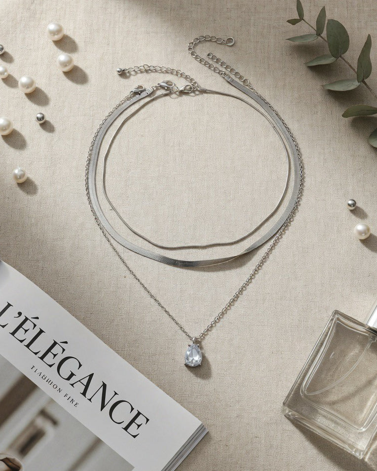 BRUNETTE QUEEN SILVER LAYERED NECKLACE