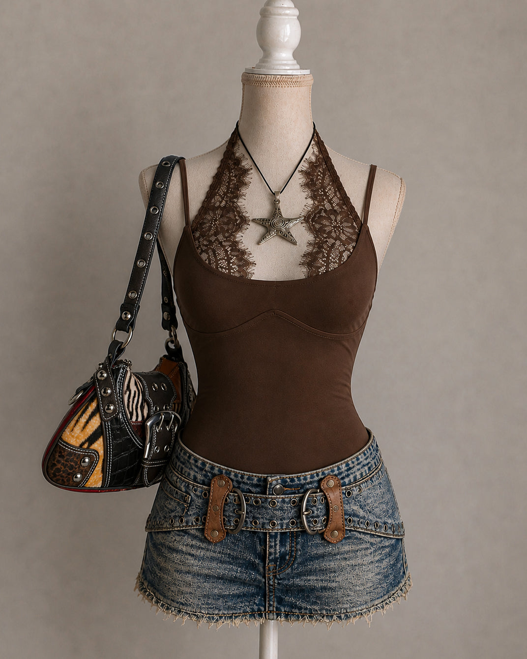 TALK OF THE FEED LACEY LUXE COCAO BODYSUIT