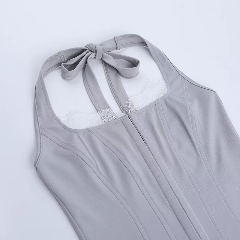 YOU CARE LACE DETAIL CORSETED HALTERNECK TOP