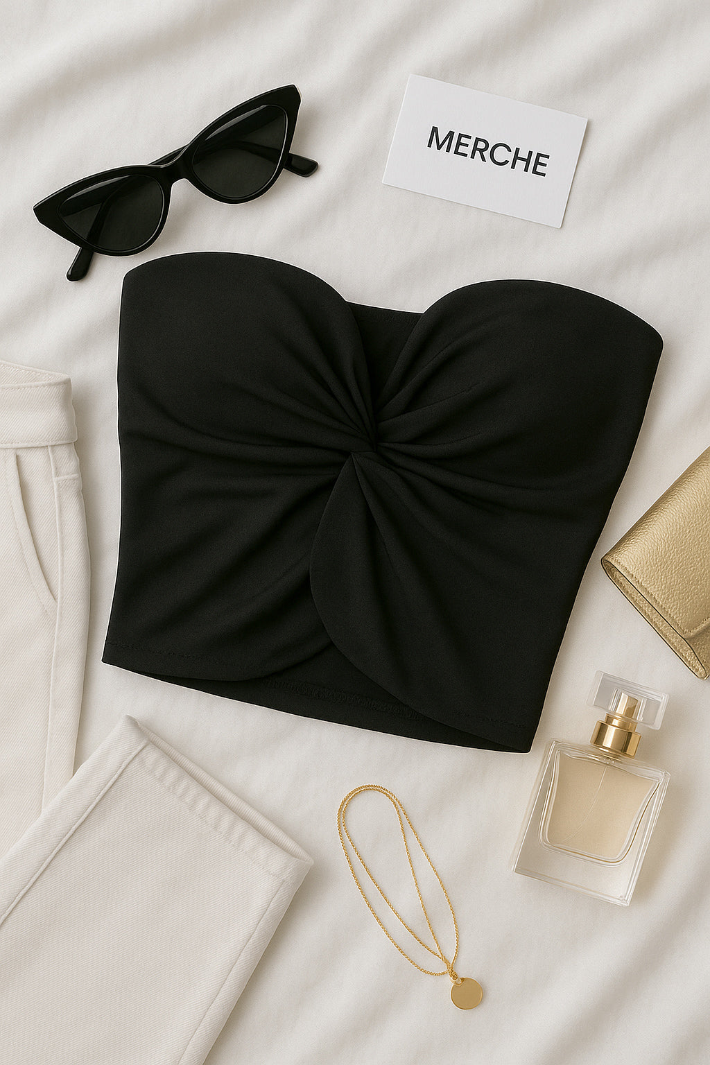 SLEEPLESS NIGHTS PADDED BLACK BANDEAU TOP