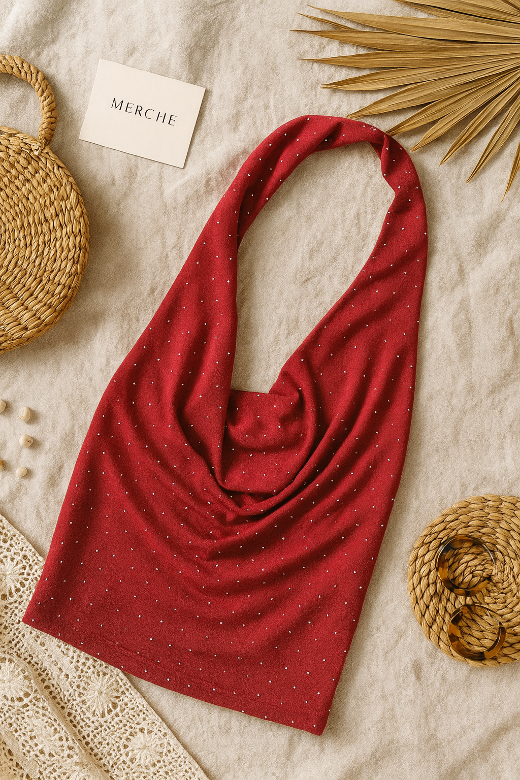 PHI PHI NIGHTS RHINESTONE EMBELLISHED HALTERNECK TOP