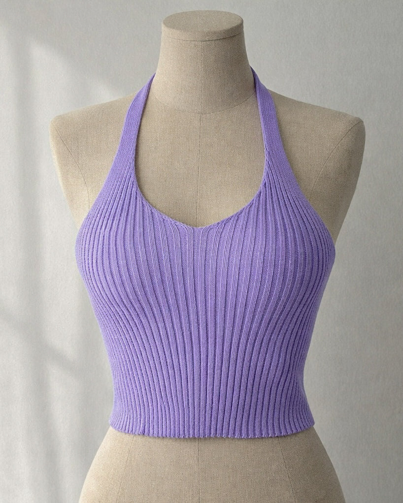 CAFE AND SUNDOWNER KNITTED LILAC HALTERNECK TOP