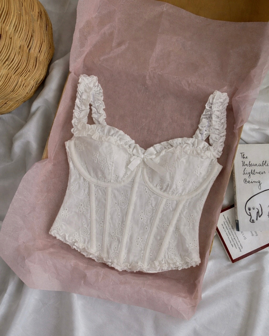 SAND PARTY PADDED BONING EYELET LUXE CORSETRY TOP