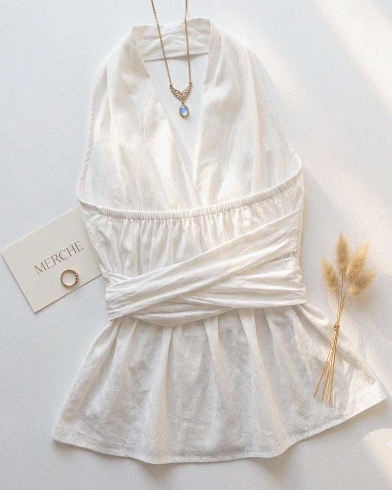 RAVE GIRL WHITE DRAPE HALTERNECK TOP