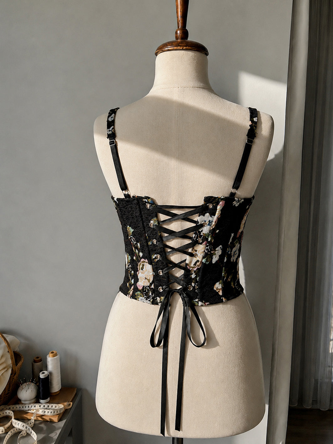 LOSE MY NUMBER JACQUARD CORSETED PADDED TOP