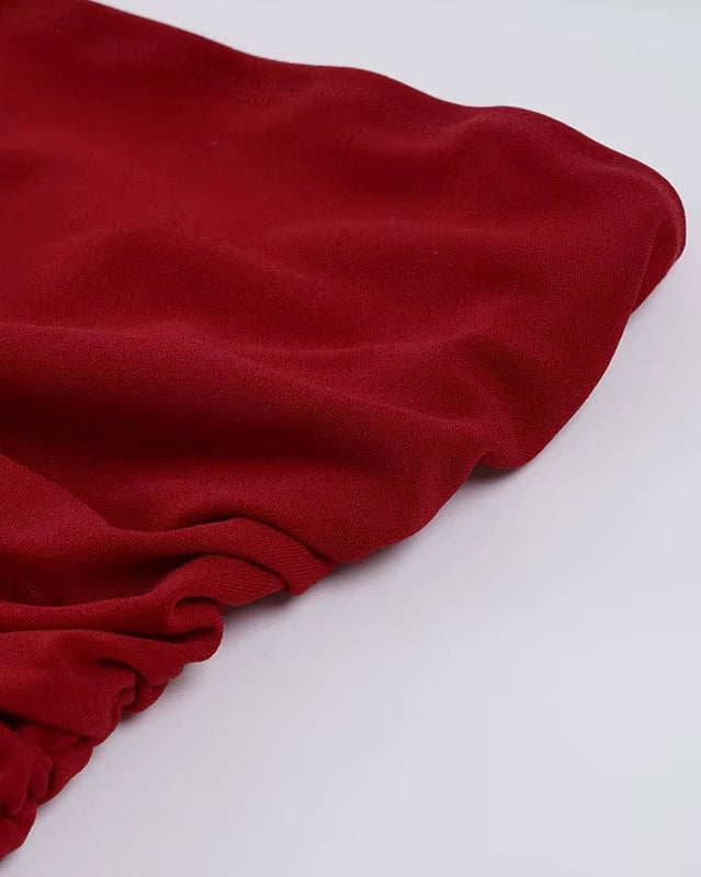 BLOOD MOON LUXE RED STRAPLESS MAXI DRESS