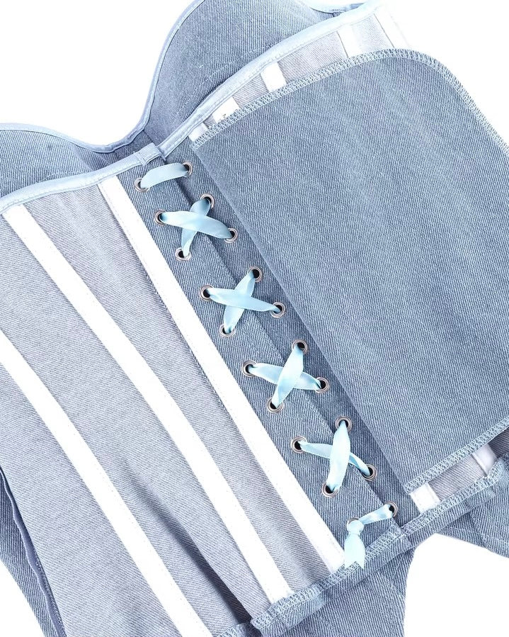 STRANGERS IN THE CITY DENIM PADDED CORSET