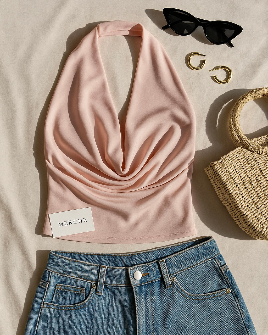 SLAY BELLE PINK COWL HALTERNECK TOP
