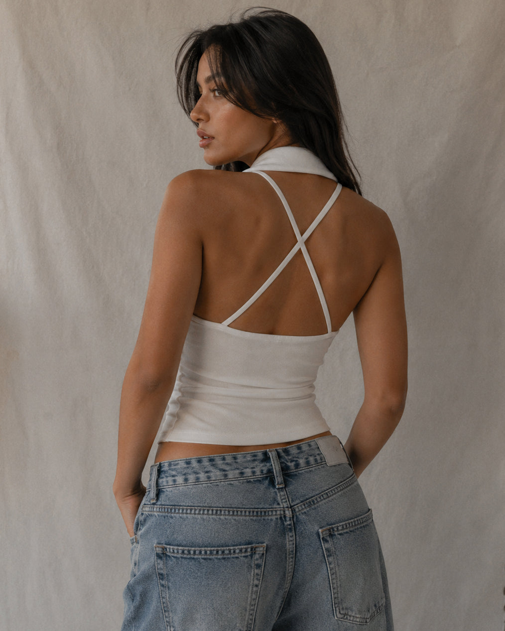 NOT YOUR MATCHA PADDED CROSSBACK COLLARED WHITE TOP