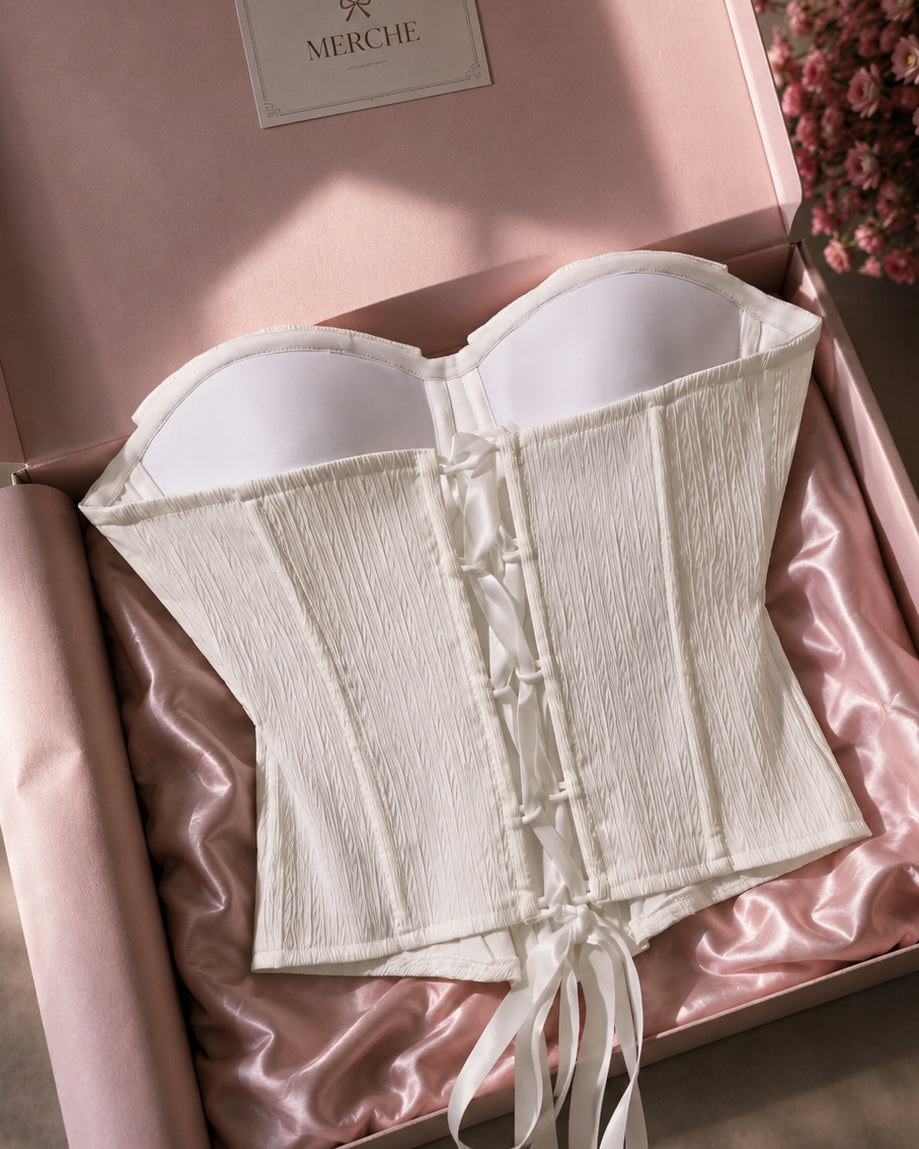 PROBABLY IN PARIS WHITE APPLIQUE TEXTURED CORSET