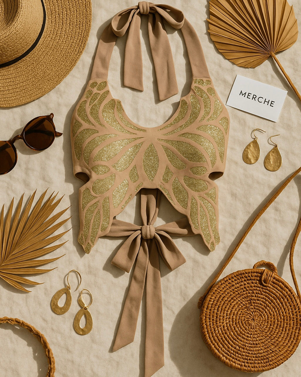 MOODY ANGEL SHIMMER TIE-BACK HALTERNECK TOP