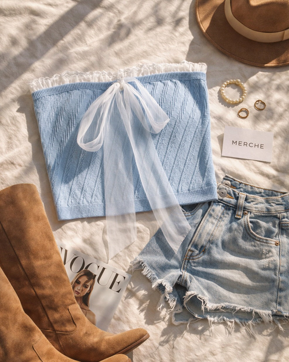 IN A DREAM MESH DETAIL BLUE BANDEAU TOP