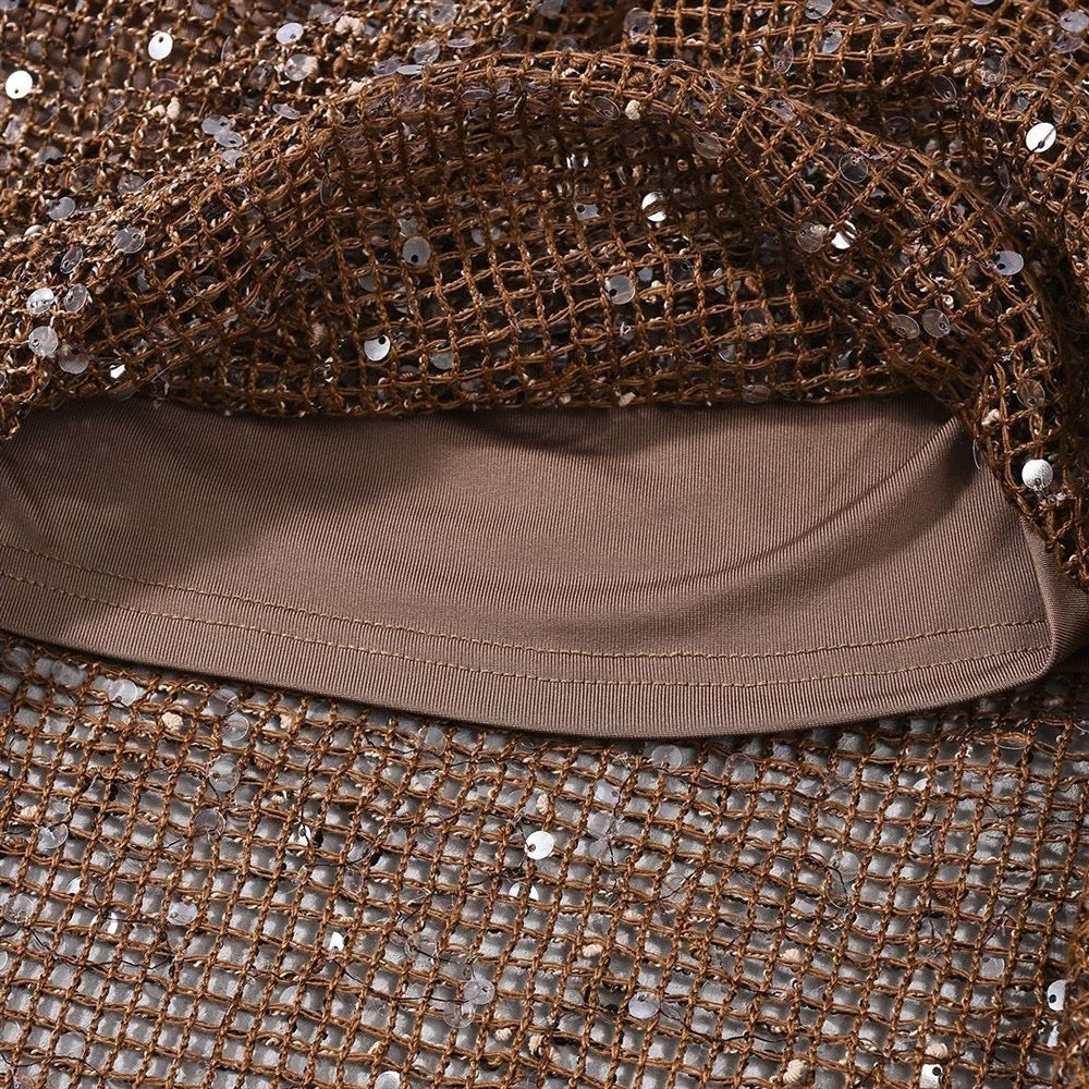 HAUNT ME BABY SEQUIN EMBELLISHED KNITTED ASYMMETRICAL BANDEAU TOP