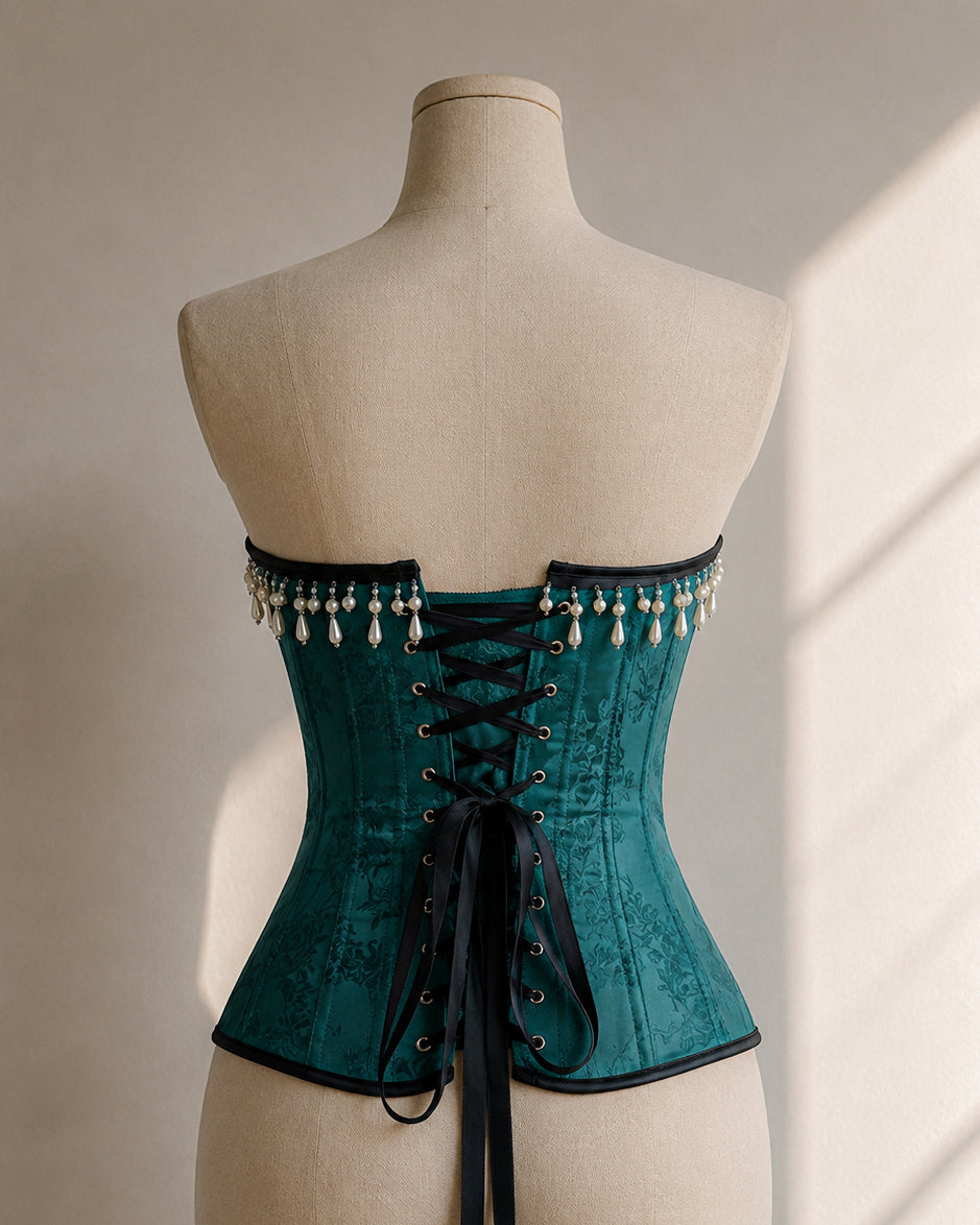 CALL HER ROYALTY PEARL DETAIL LUXE EMERALD CORSET